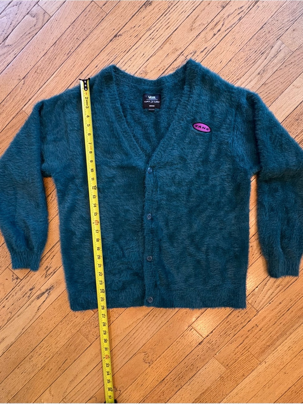 Vans Alex Knost/Lee-Ann Curren Teal Faux Mohair Button-Front Cardigan